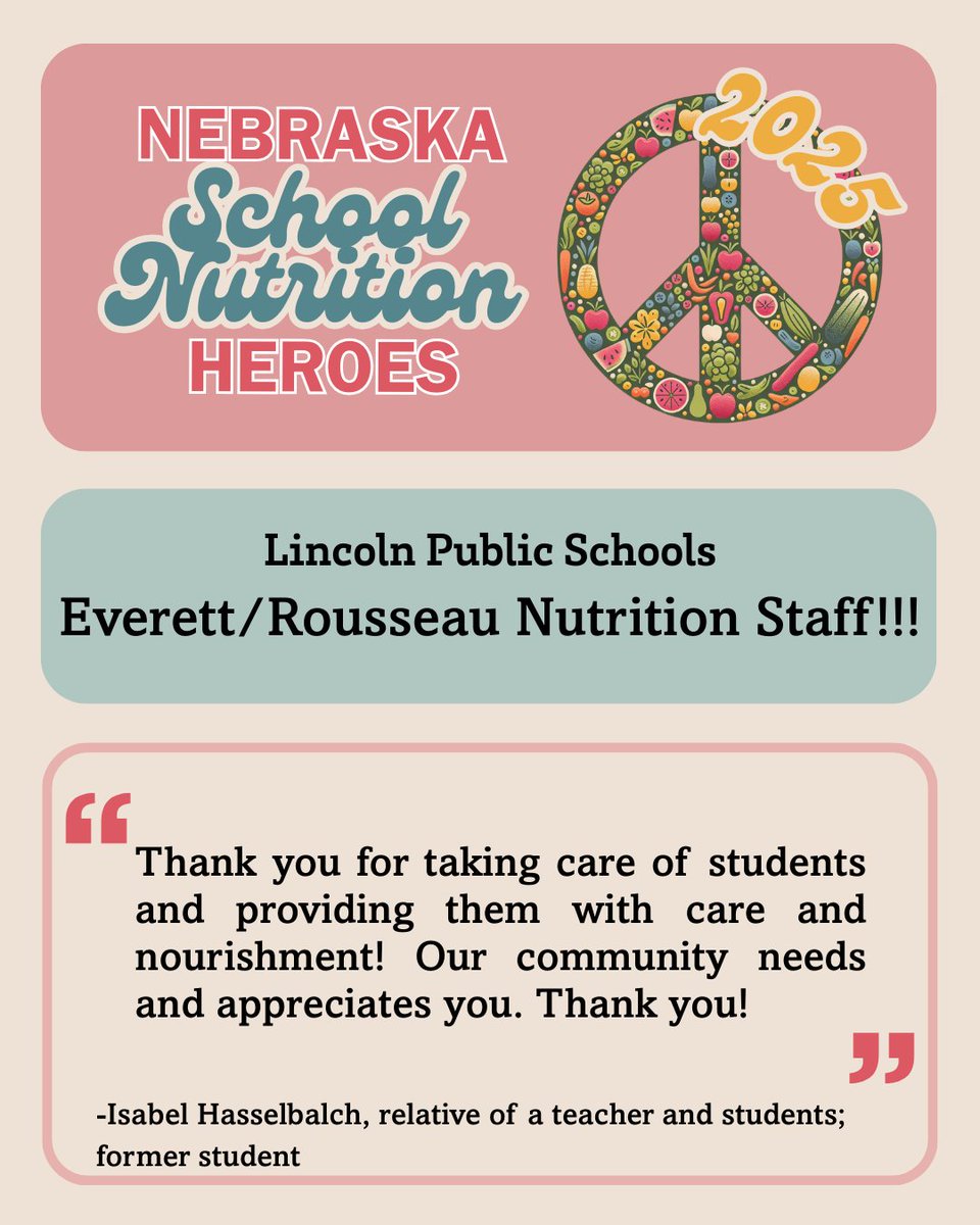 It's Wednesday, and that means it's time to shine a spotlight on more incredible Nebraska School Nutrition Heroes from Lincoln Public Schools! See more: bit.ly/2025heroes #NENutritionHeroes