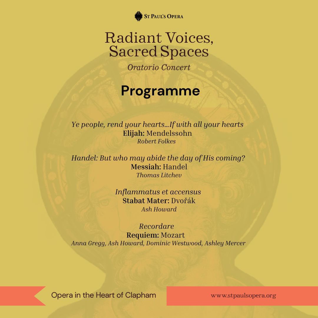 St Paul's Opera (@stpaulsopera) on Twitter photo RADIANT VOICES, SACRED SPACES a final peek at our programme for this Friday’s oratorio concert.
For more programme details and to buy tickets here
stpaulsopera.org/radiant-voices
This Friday 25th April
7.30pm
<a href="/StPaulsSW4/">St Paul's Clapham</a>
#oratorio
#faurérequiem
#operaintheheartofclapham RADIANT VOICES, SACRED SPACES a final peek at our programme for this Friday’s oratorio concert.
For more programme details and to buy tickets here
stpaulsopera.org/radiant-voices
This Friday 25th April
7.30pm
<a href="/StPaulsSW4/">St Paul's Clapham</a>
#oratorio
#faurérequiem
#operaintheheartofclapham