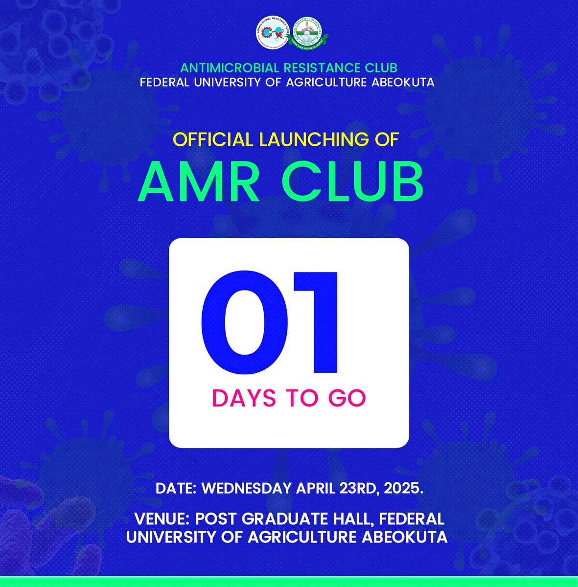 Amrclubfunaab's tweet photo. 🎉 Tomorrow’s the Day! The AMR Club FUNAAB Launch is Just 1 Day Away – Join Us to Fight Antimicrobial Resistance! 💪 #AMR #FUNAAB #AMRClubFUNAAB #FinalCountdown
@akasom80 https://t.co/lgI8Z9IRyb