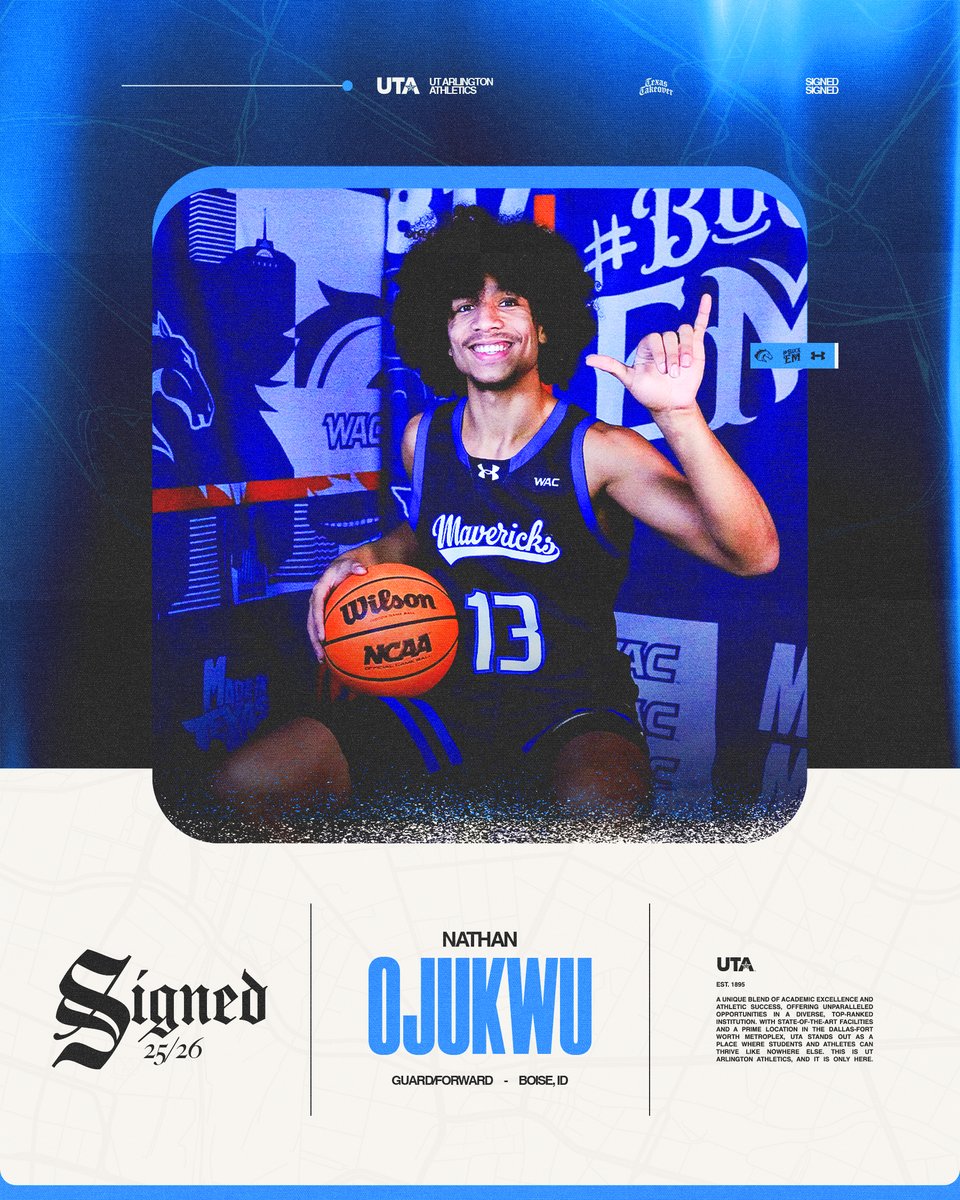 UT Arlington Men’s Basketball (@utamavsmbb) on Twitter photo 🖋️ It's official! Welcome home, <a href="/ojukwu_nathan/">Nathan Ojukwu</a>! Learn more about the latest Maverick, Northwest Florida State College transfer, Nathan Ojukwu ⤵️
🔗: tinyurl.com/MBBAddsOjukwu
#BuckEm🐎 | #EmptyTheTank🪫 🖋️ It's official! Welcome home, <a href="/ojukwu_nathan/">Nathan Ojukwu</a>! Learn more about the latest Maverick, Northwest Florida State College transfer, Nathan Ojukwu ⤵️
🔗: tinyurl.com/MBBAddsOjukwu
#BuckEm🐎 | #EmptyTheTank🪫