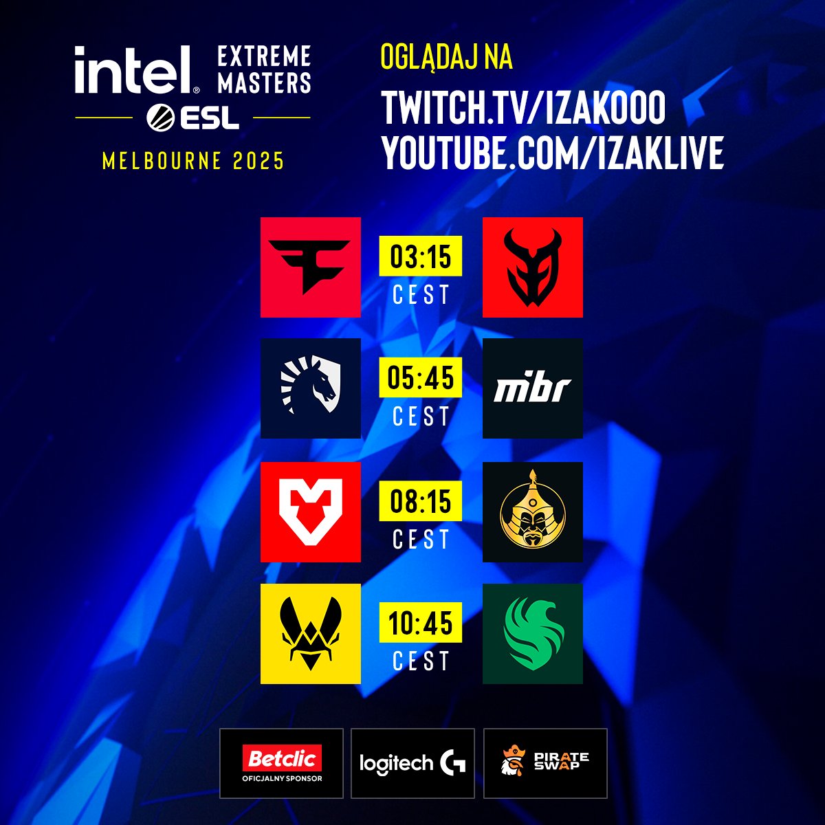 gam3rs_x (@gam3rs_x) on Twitter photo Have a good night? 😴
More like have fun! 🔥
The next IEM Melbourne 2025 matches kick off at 3:15! See you there 👀
🎙<a href="/kubik_cs/">Kuba Kubiak</a> <a href="/jakubgrzegorski/">Swelder</a> <a href="/morgenowsky/">Morgen</a> <a href="/mikolajpalimaka/">Mikołaj Palimąka</a> Have a good night? 😴
More like have fun! 🔥
The next IEM Melbourne 2025 matches kick off at 3:15! See you there 👀
🎙<a href="/kubik_cs/">Kuba Kubiak</a> <a href="/jakubgrzegorski/">Swelder</a> <a href="/morgenowsky/">Morgen</a> <a href="/mikolajpalimaka/">Mikołaj Palimąka</a>