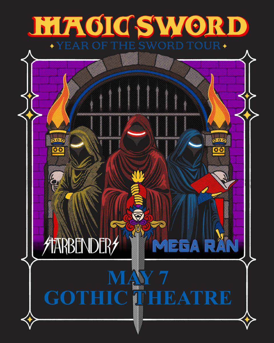 Gothic Theatre (@gothictheatre) on Twitter photo the sword glows & the bass drops on may 7 as <a href="/magicswordmusic/">Magic Sword</a> shreds synth riffs into the void with special guests starbenders + mega ran ⚔️💥 the sword glows & the bass drops on may 7 as <a href="/magicswordmusic/">Magic Sword</a> shreds synth riffs into the void with special guests starbenders + mega ran ⚔️💥