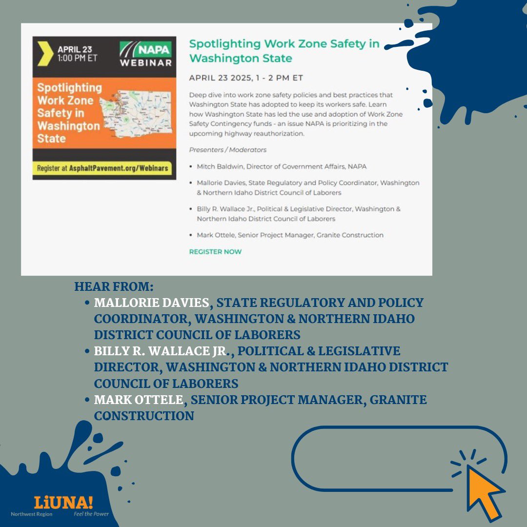 LIUNA_NWRegion's tweet photo. 🚧🦺It’s work zone safety week! 🦺🚧

Tune in for the Washington state work zone safety webinar happening tomorrow! 

Sign up for the free here: https://t.co/lOxUMBCIMw  

#workzonesafetyweek #LIUNA https://t.co/9Kk3LFoHw3