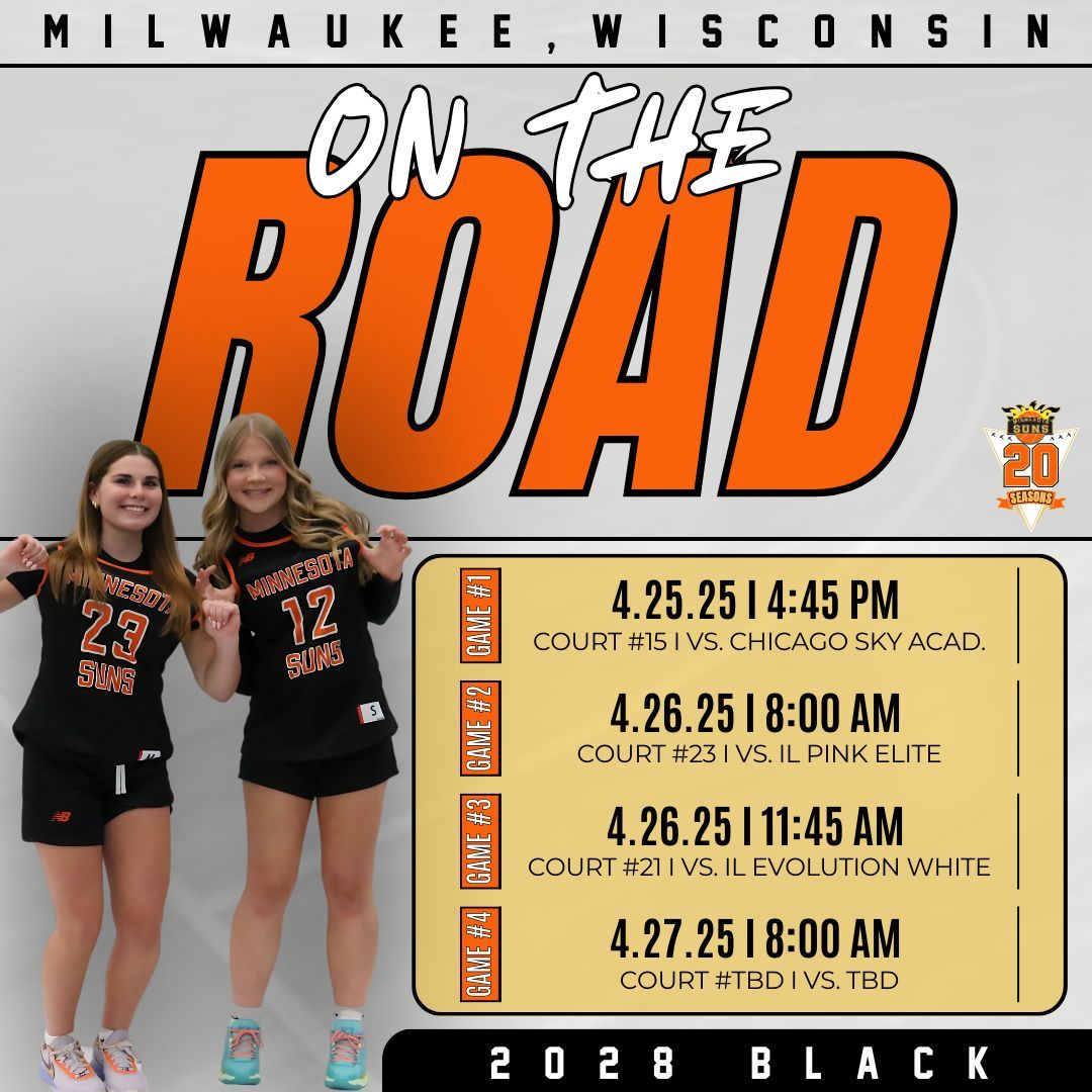 Check out the game schedules for the Minnesota Suns teams playing on the road this weekend (April 25–27) at the USJN Windy City Tournament!

Stay up to date with the Suns using the link below:
Available on April 23rd