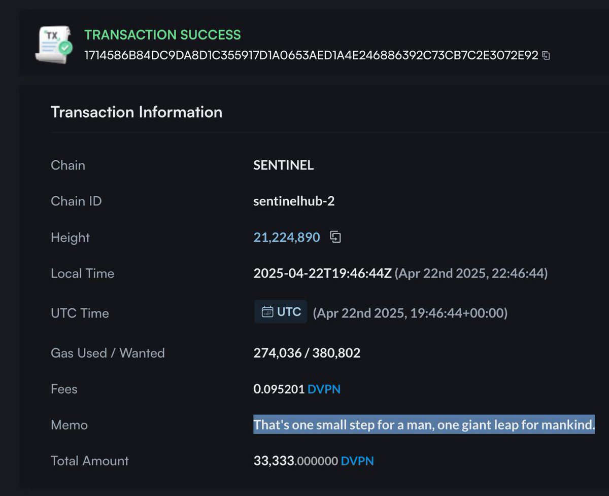 alexlitreev's tweet image. Eureka! The first-ever transaction sent from Sentinel to Ethereum!
Mintscan:
mintscan.io/sentinel/tx/17…
Etherscan:
etherscan.io/tx/0x460cb46a1…