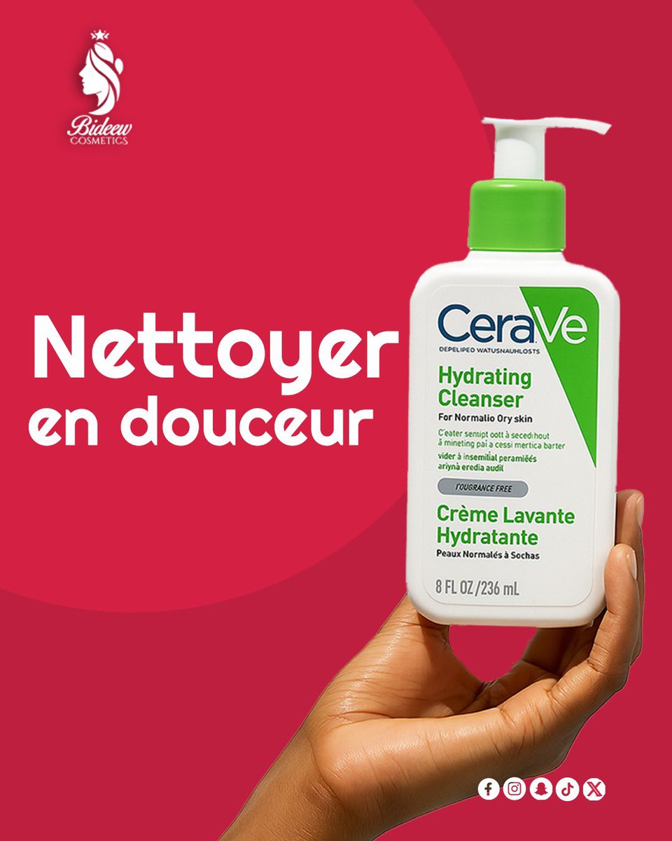 BideewC's tweet photo. La Crème Lavante Hydratante CeraVe nettoie sans agresser et renforce votre barrière cutanée grâce aux céramides essentiels et à l'acide hyaluronique.

✅ Convient aux peaux normales à sèches
🧴 Sans parfum – Idéal pour les peaux sensibles

#Cerave #NettoyantVisage #RoutinePeau https://t.co/LWgJNKHO7Z