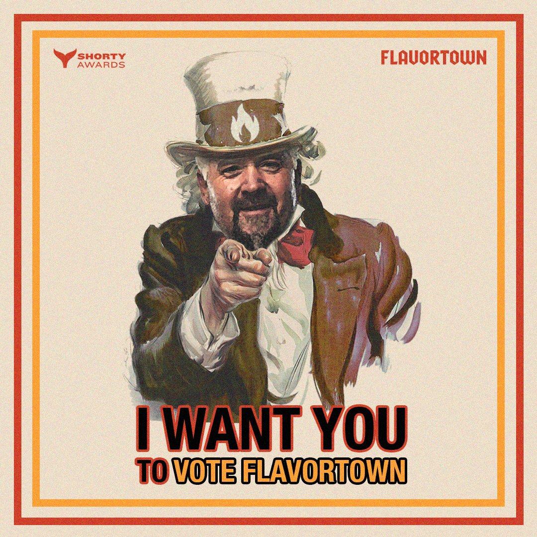 Flavortown (@flavortown) on Twitter photo Flavortown is a finalist for the <a href="/shortyawards/">Shorty Awards</a> best Multi-Platform Presence. Our Mayor, <a href="/GuyFieri/">Mayor Guy Fieri</a>, is requesting your assistance. Vote Flavortown through link below and help us capture an Audience Honor award.
shortyawards.com/17th/welcome-t… Flavortown is a finalist for the <a href="/shortyawards/">Shorty Awards</a> best Multi-Platform Presence. Our Mayor, <a href="/GuyFieri/">Mayor Guy Fieri</a>, is requesting your assistance. Vote Flavortown through link below and help us capture an Audience Honor award.
shortyawards.com/17th/welcome-t…
