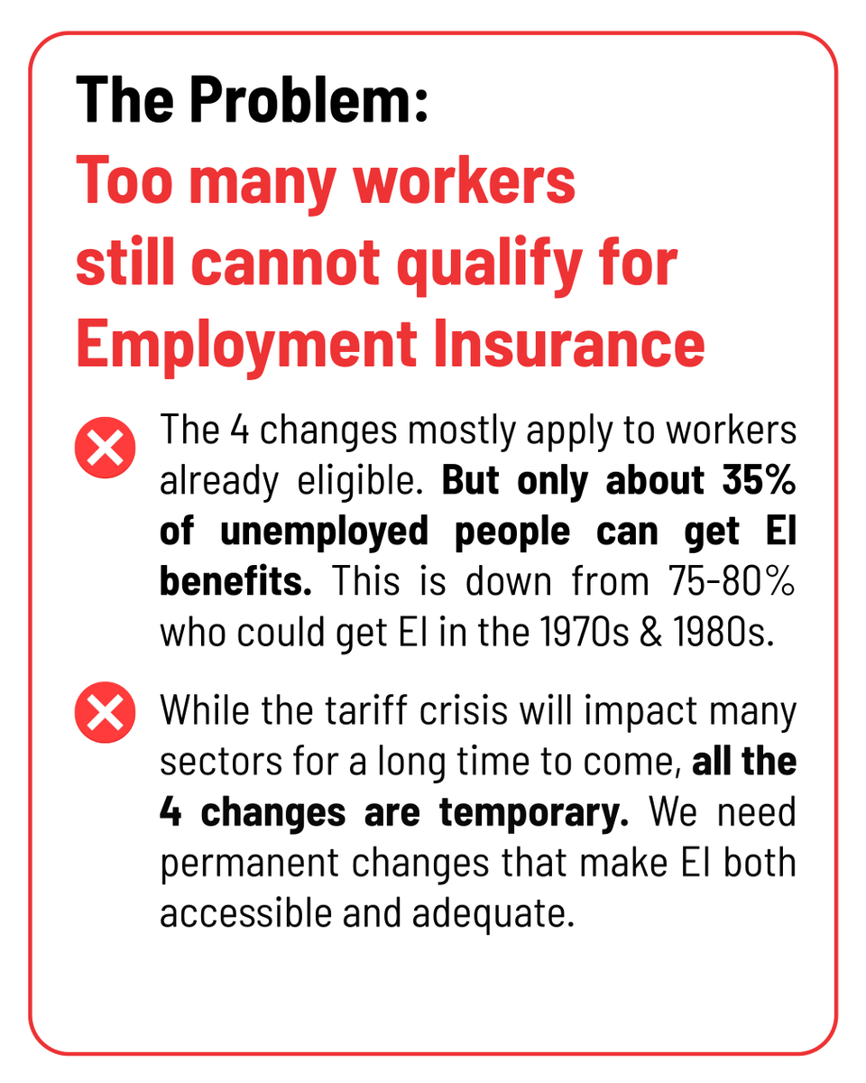 WorkersAC's tweet photo. Four changes to EI were made to address the tariff crisis. But the changes don’t even begin to meet the need for adequate, accessible income support. Get more details & find out what workers really need: https://t.co/59ZbOgn16G
#Justice4Workers #FixEI #NoOneLeftBehind #canlab https://t.co/GMQ4G4mVgs