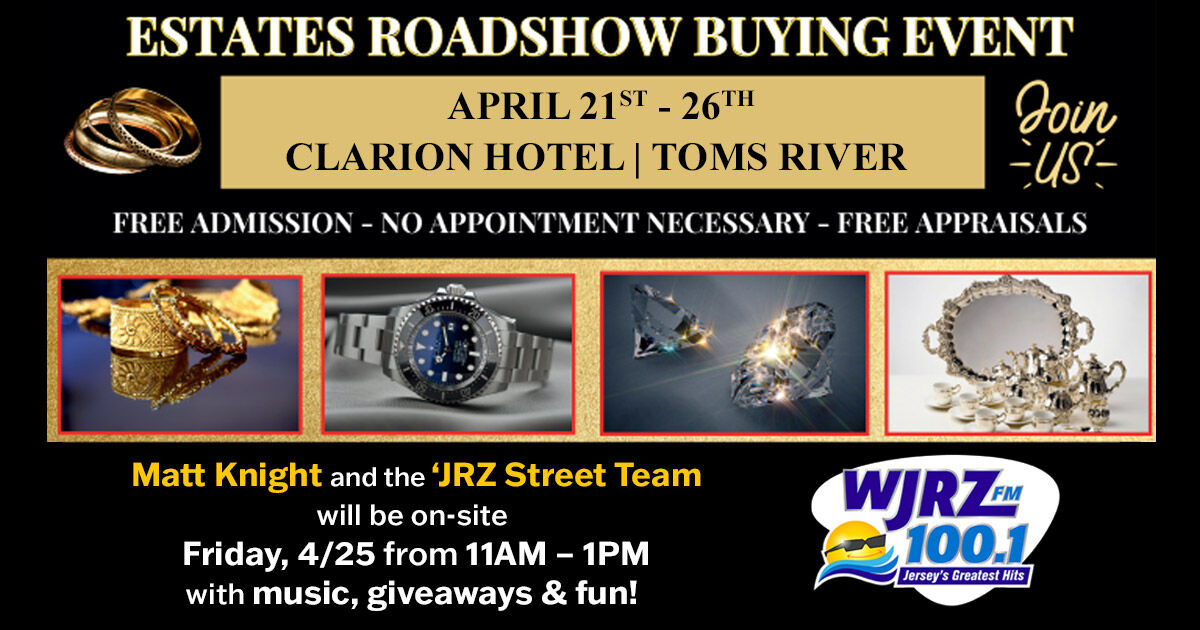 #ad Bring gold, silver, &amp; more to the Estates Roadshow Buying Event on 4/21-4/26 from 9 am to 4 pm at the Clarion Hotel. Matt Knight and the JRZ Street Team will be there on 4/25 from 11 am to 1 pm! Sponsored by TMT Cash for Gold. bit.ly/4cBW3eW #gold