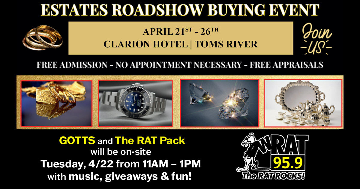 #ad The Estates Roadshow Buying Event is on 4/21-4/26 from 9 am to 4 pm at the Clarion Hotel. Bring gold, silver, &amp; more for a FREE appraisal &amp; instant cash offers. Join Gotts &amp; the RAT Pack on 4/22 from 11 am-1 pm. Sponsored by TMT Cash for Gold.

bit.ly/4cBW3eW