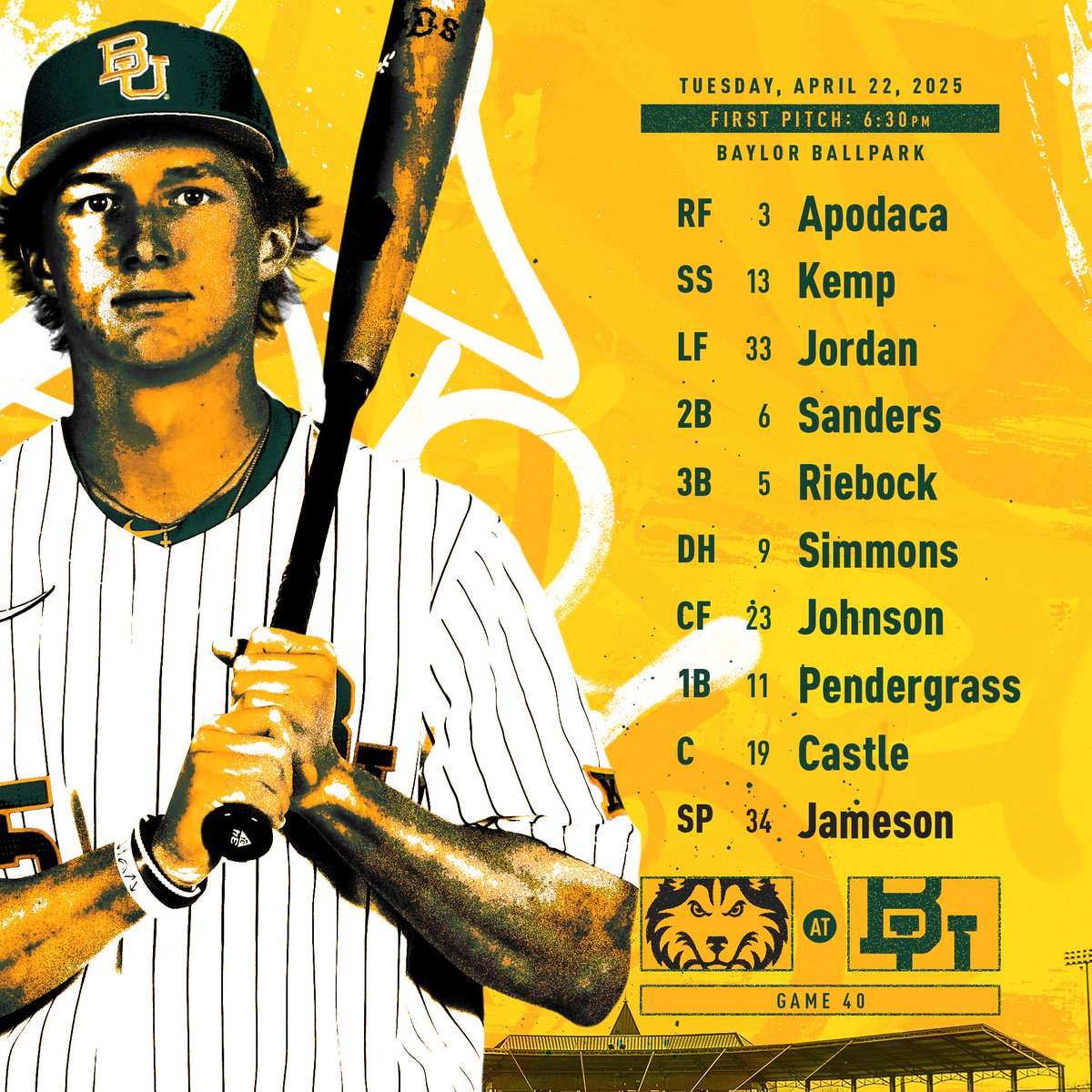 Starters for Game 4️⃣0️⃣

#SicEm 🐻⚾️ | #Together