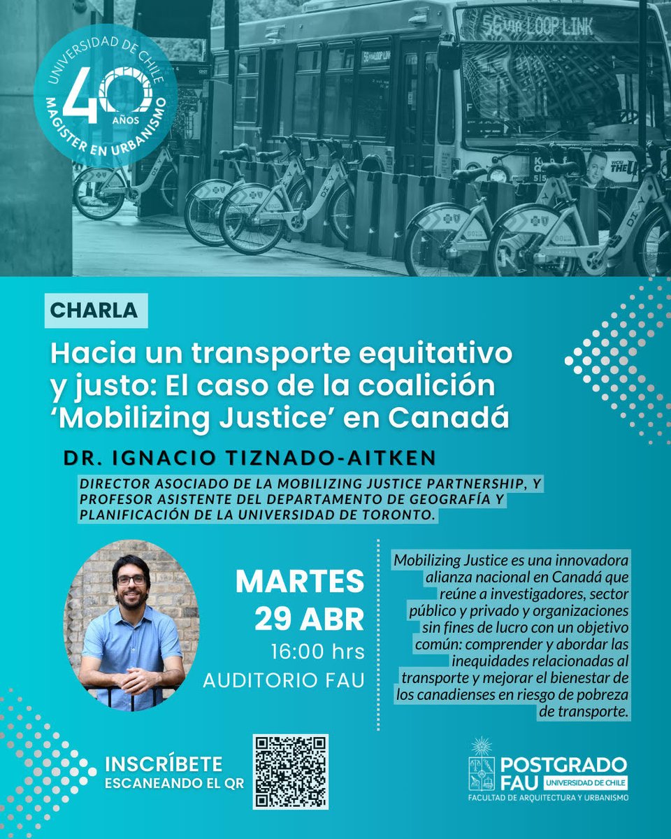 EnUrbanismo's tweet photo. Los invitamos a nuestra próxima charla del Magister de Urbanismo el martes 29 de abril en el auditorio FAU a las 16:00 hrs. con el académico de la U. de Toronto Ignacio Tiznado-Aitken
Inscripciones en: https://t.co/61SJboVpRe https://t.co/9Zs004IP7Y