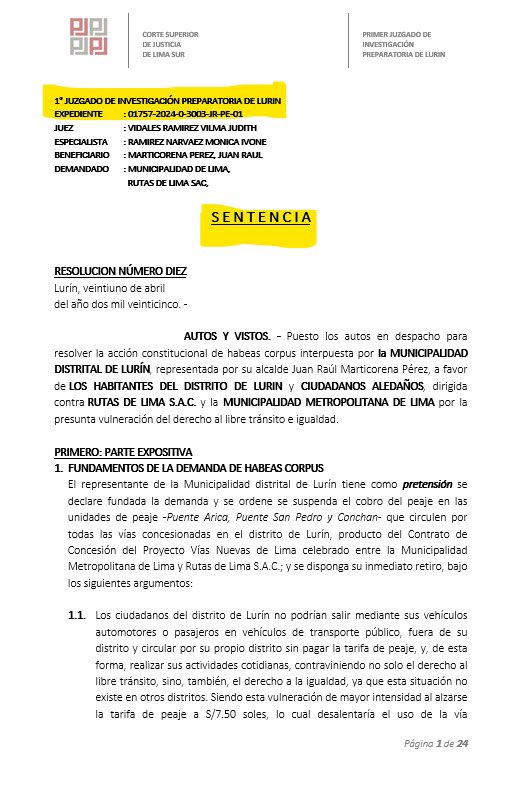 Reza el refrán: “Del lobo un pelo” otra victoria a favor del pueblo de cara a lograr el objetivo, suspender en forma definitiva el cobro ilegal de todos los peajes de la corrupcion en Lima. Los corruptos no nos ganarán. Vamos por más 👀👇