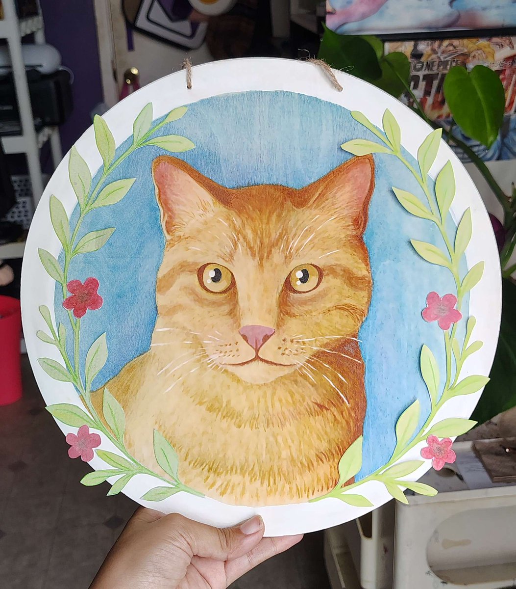 BooBooNubs's tweet image. Painting I did of our cat, Dobby. Water color and acrylic ink on wood.