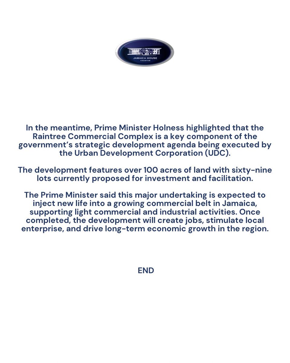#PressRelease: Prime Minister Holness Declares Zero Tolerance for Criminals at Raintree Commercial Development Groundbreaking
