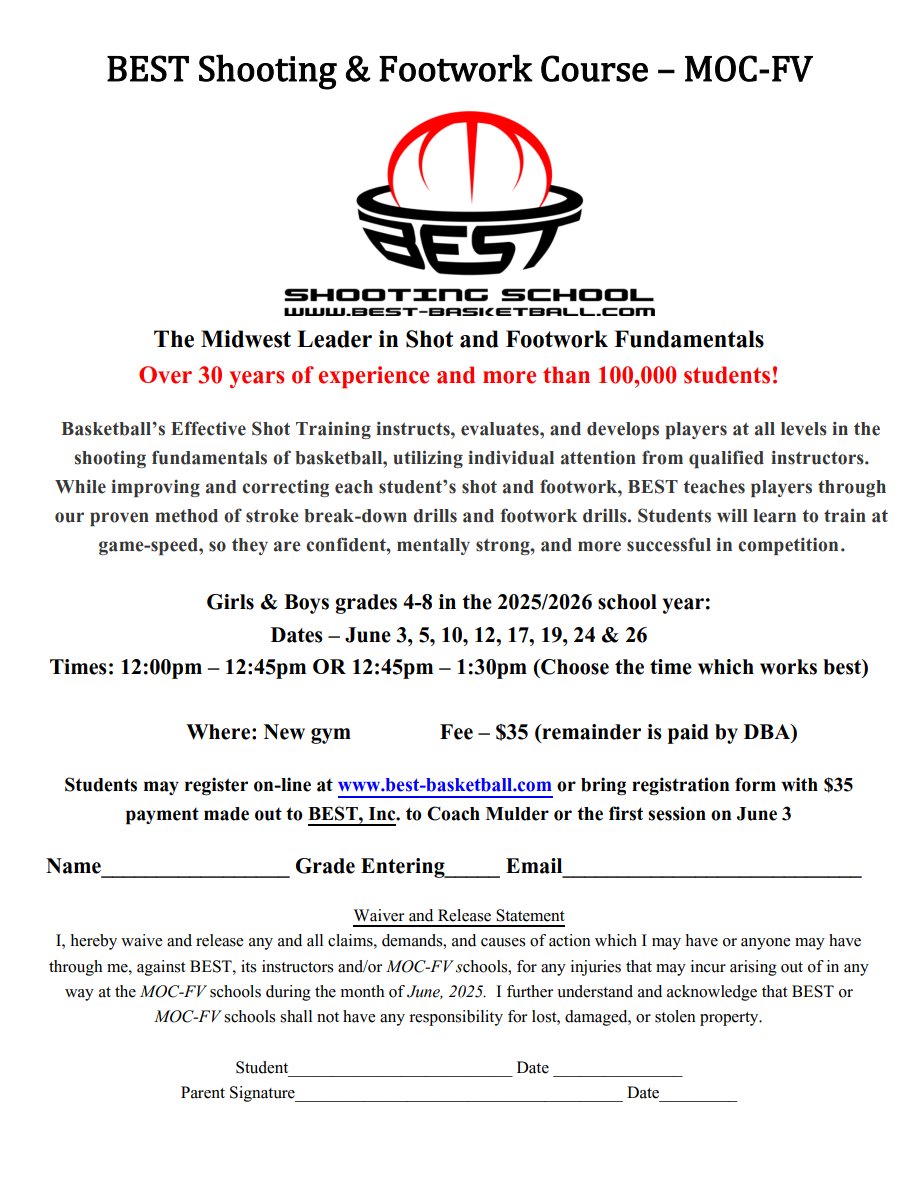MOC-Floyd Valley Youth BEST Shooting and Footwork Summer Course!