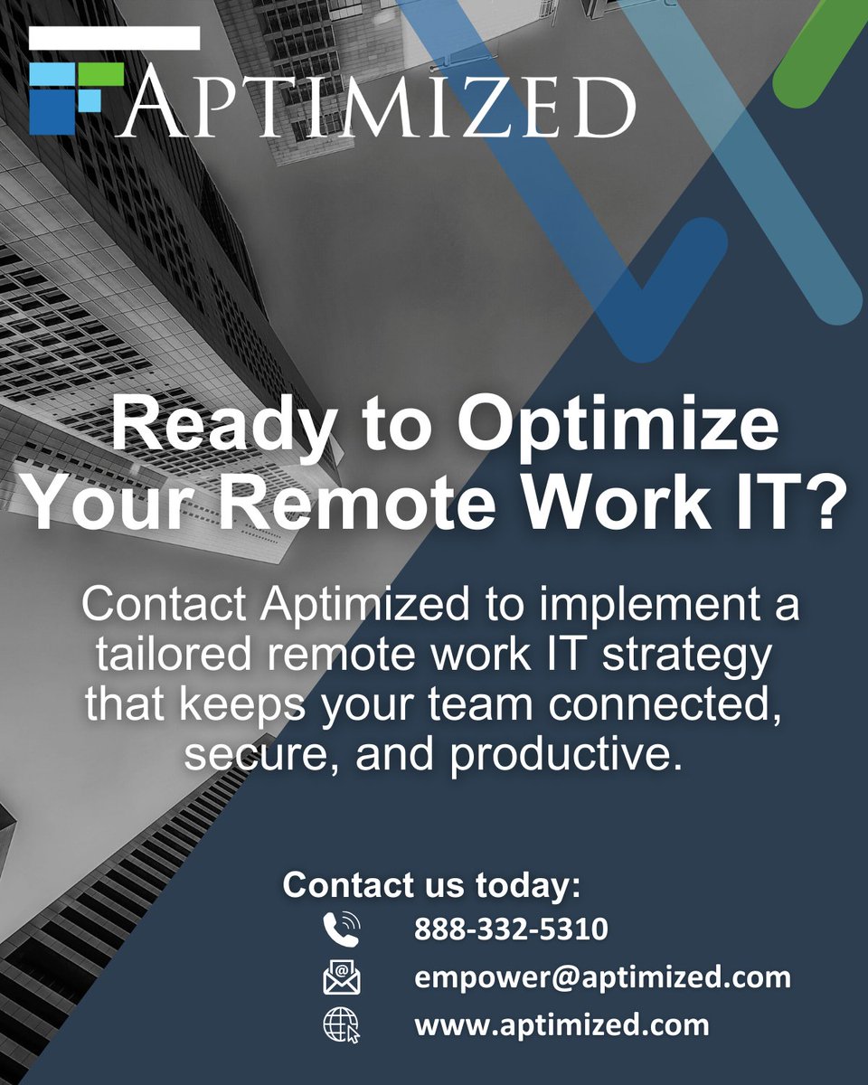 aptimized's tweet image. 💻 Top IT Solutions for Remote Work in 2025
At Aptimized, we highlight the best tools to ensure secure, seamless remote work, from cloud platforms to hybrid IT support.

Empower your remote teams with the right tech.
#RemoteWorkTools #HybridWorkIT #Aptimized,