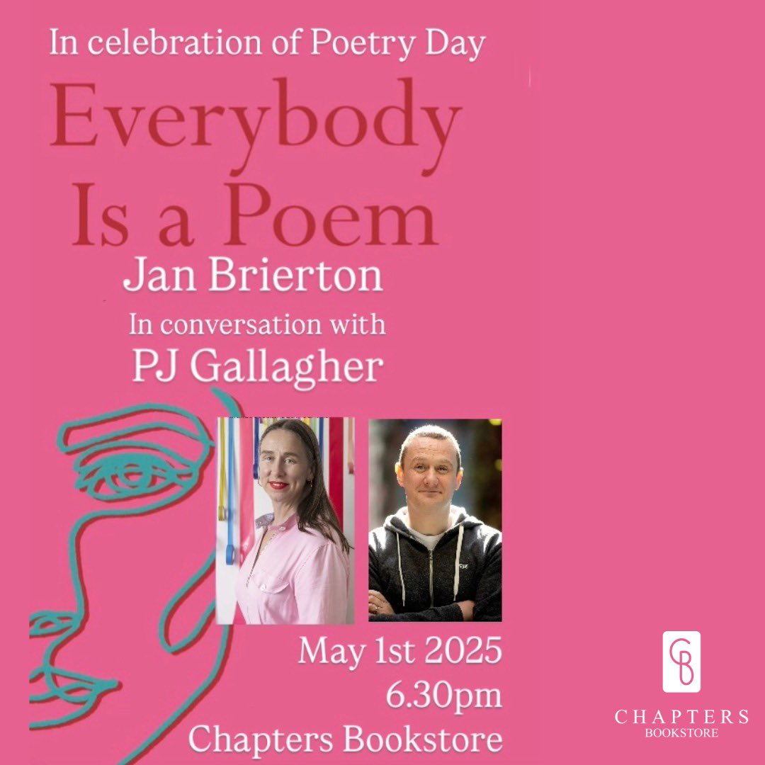This is an exciting one!! Jan Brierton in conversation with PJ Gallagher on Poetry Day Ireland!! 

All are very welcome! If you need to be assured of a seat, please let me know!