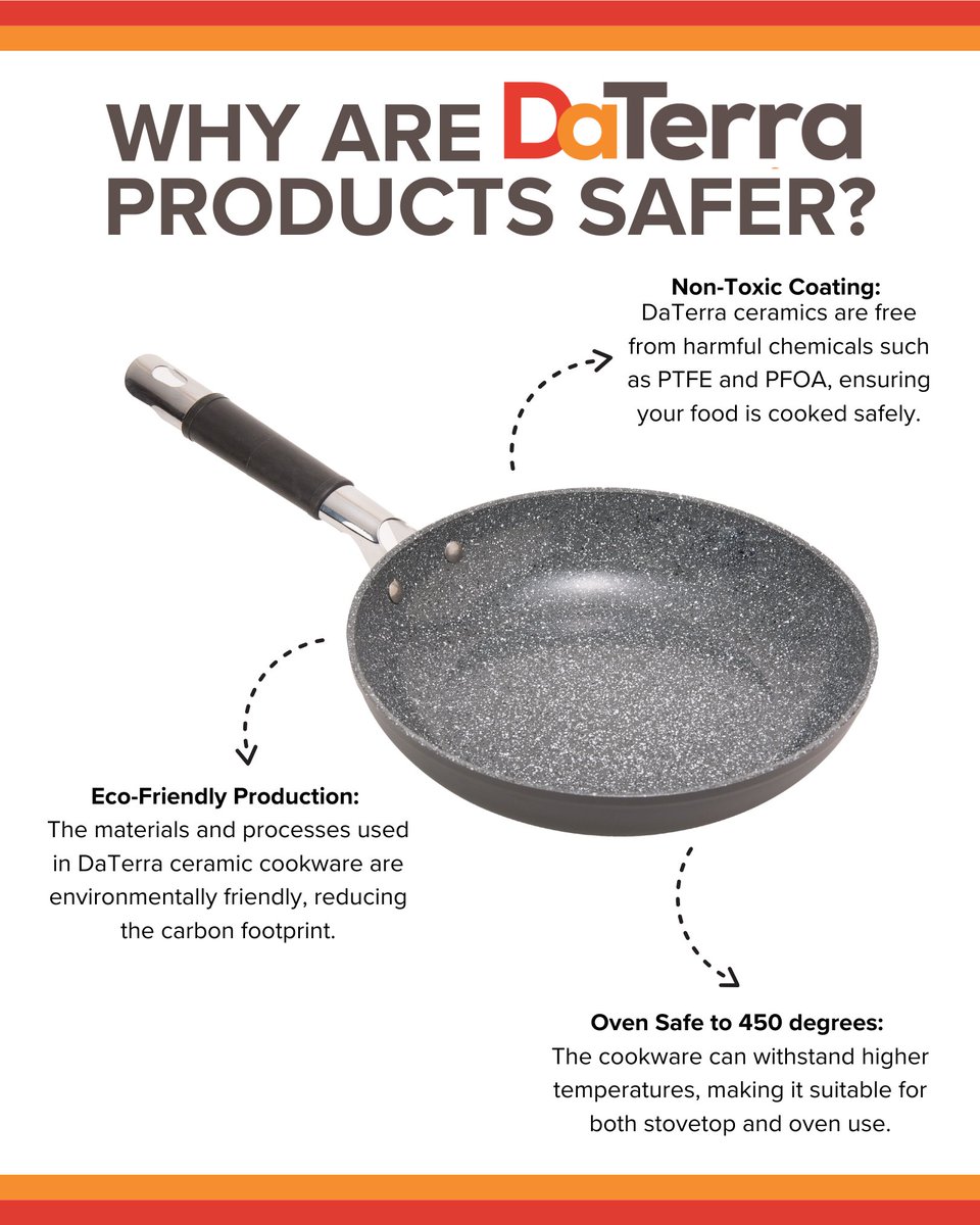 DaTerraCucina's tweet image. Cook with Confidence! 

Our ceramic cookware is safer because it&apos;s free from harmful chemicals like PTFE &amp;amp; PFOA. No toxic fumes, no harmful leaching, just clean, safe cooking at any temperature! 
#DaTerraCookware #NonToxicCookware #SafeCooking #PTFEFree #PFOAFree #EcoFriendly