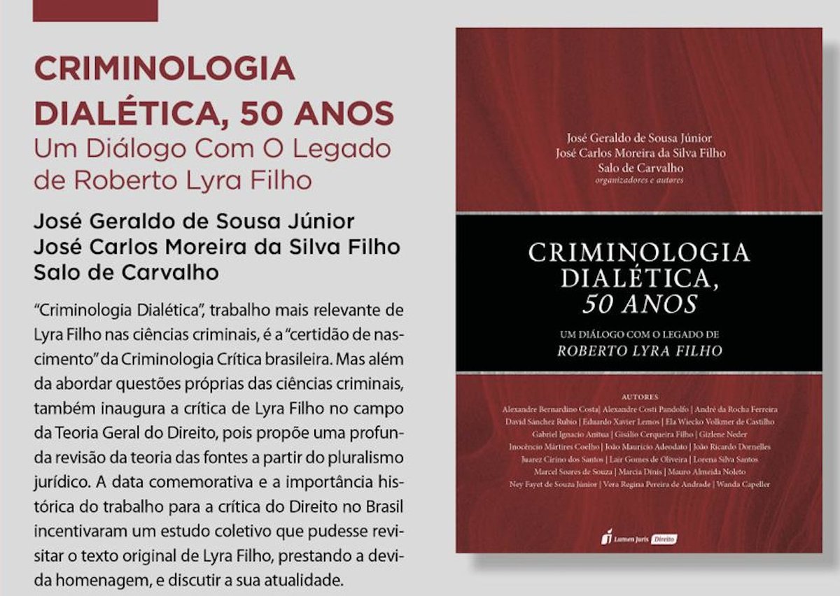 Disponibilizado, na íntegra, na minha página do ResearchGate (link abaixo), o livro em homenagem aos 50 anos da obra "Criminologia Dialética", de Roberto Lyra Filho.
researchgate.net/publication/39…