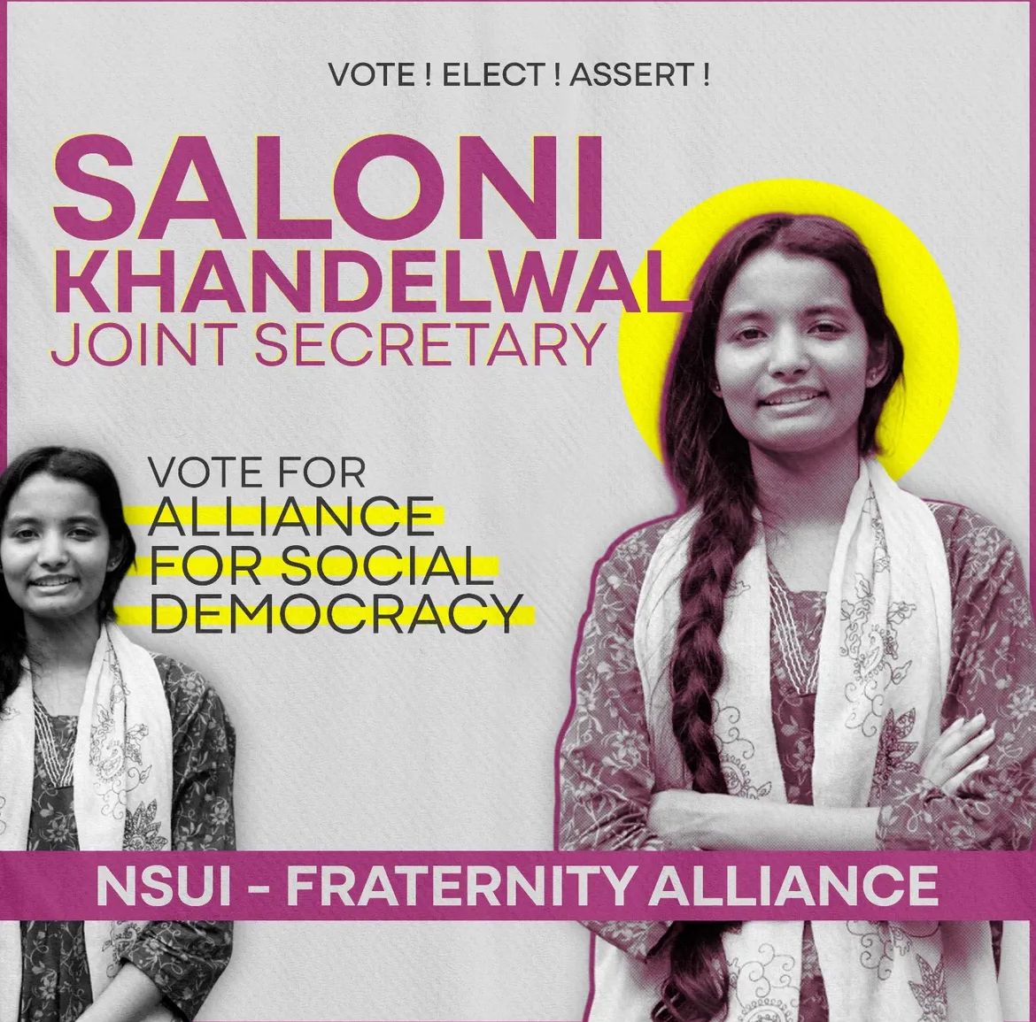 JNUsaloni's tweet photo. JNUSU NSUI candidate for Joint Secretary. Progressive Democratic and Inclusive candidate. @INCIndia @INCRajasthan @DineshBishnoi55 @pantlp @8PMnoCM #elections #JNUSU #dusu #ElectionCampaign https://t.co/tGoeM8vWwY