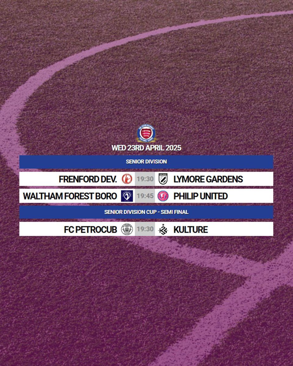 EssexAllianceFL's tweet image. 𝗠𝗜𝗗𝗪𝗘𝗘𝗞 𝗙𝗢𝗢𝗧𝗕𝗔𝗟𝗟

Two huge league games tomorrow night that could determine the destination of the league title, along with semi-final action from Noak Hill too!

#EAL #Week35