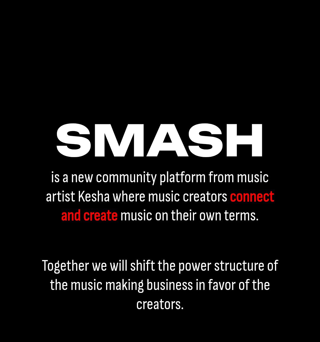 KeshaDiscord's tweet photo. Kesha announces the SMASH app.

Smash is a new community platform where creators connect and create music in their own terms.

Sign up: https://t.co/4LHVdf5gk7 https://t.co/i8yma0vZjU