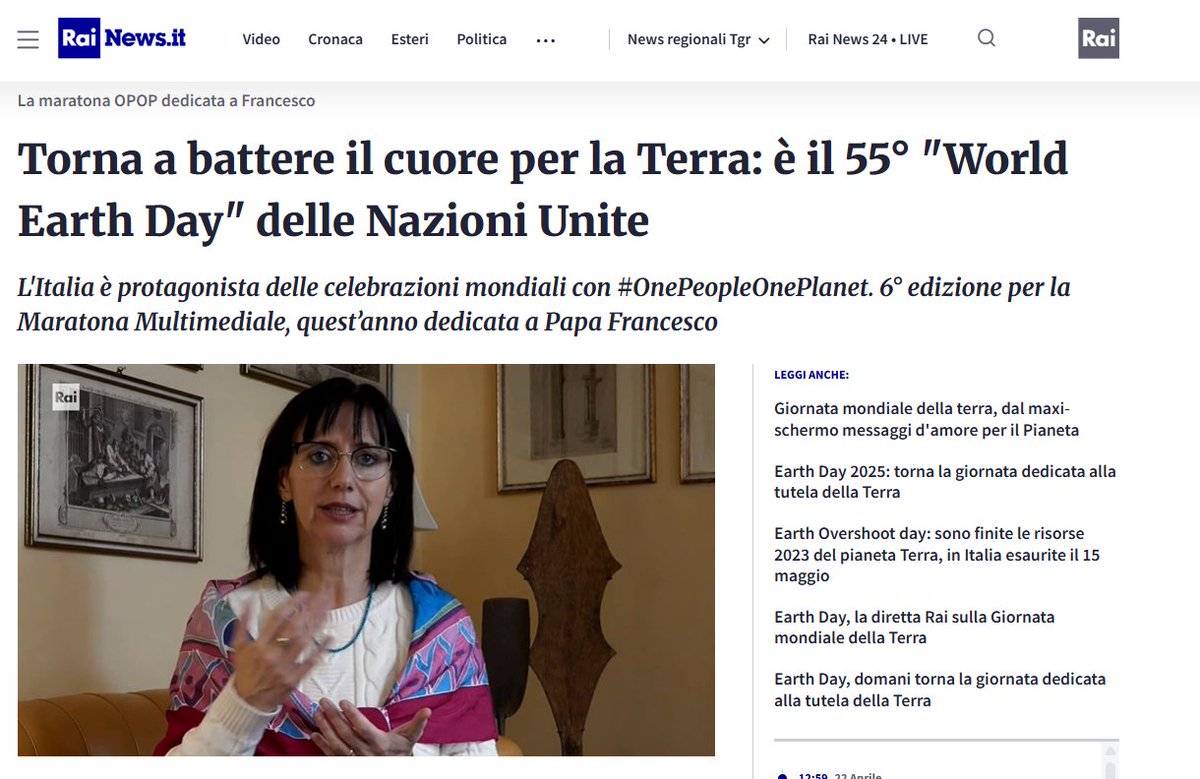 Le #donne protagoniste delle resilienza al #cambiamentoclimatico e del dialogo per la #pace
<a href="/LiaBeltrami/">Lia Beltrami</a> nella maratona #OnePeopleOnePlanet in streaming per la #giornatamondialedellaterra su <a href="/RaiNews/">RaiNews</a> 👉 t.ly/XlxYC

 #iocitengo #earthday25 #22aprile2025