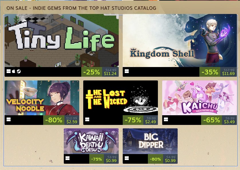 Top Hat Studios Publisher sale on Steam store.steampowered.com/sale/TopHatStu…