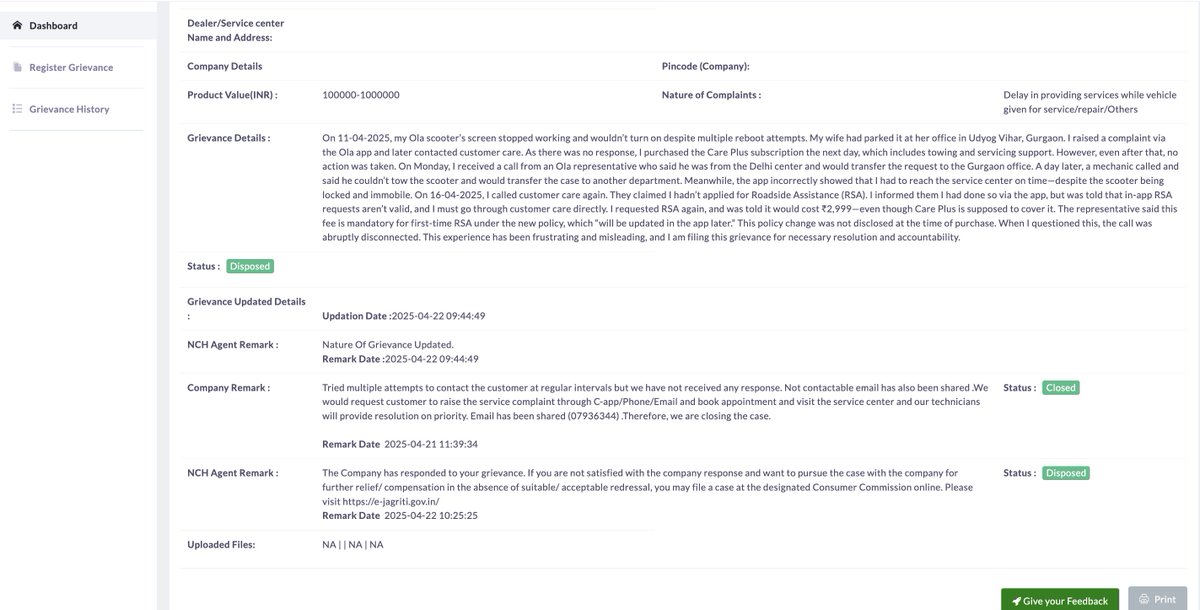 GuptaAg1119's tweet photo. It’s been 10+ days since I faced a serious issue with @Olacabs. Took #OlaCarePlus, raised complaints 10+ times, spoke to support multiple times, even filed a consumer forum case — but no resolution.

This is frustrating. Please take responsibility, @bhash @OlacabsSupport. https://t.co/IVlPowf6PW