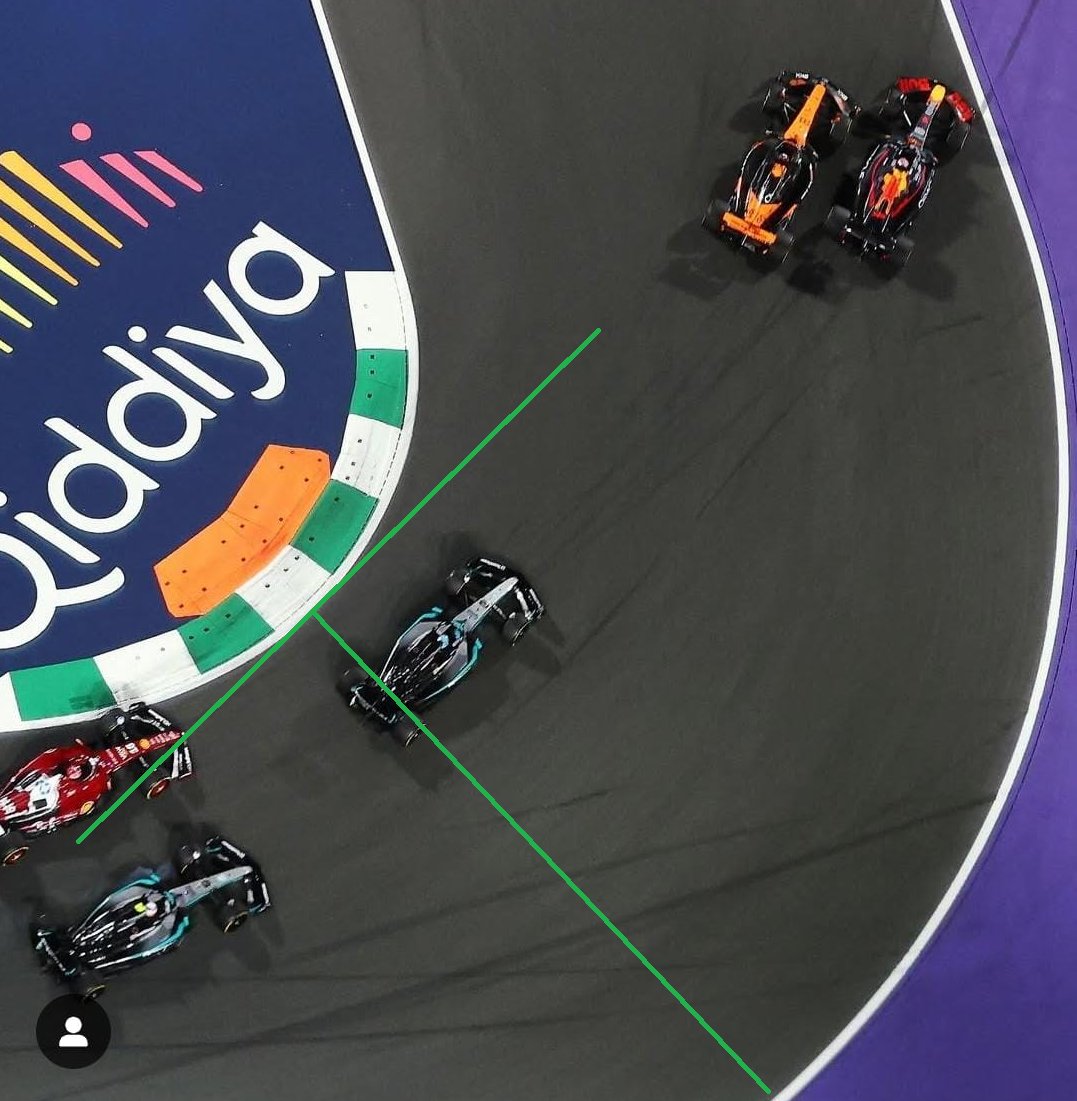 <a href="/Enerbyz/">Rene</a> <a href="/AeroTechVH/">Vanja H</a> Yes, you have the wrong line, you clearly don't know how to draw a perpendicular to a tangent.

Here is the overhead shot of the track, the apex is judged to be in the middle of the central white square, so this is apex line.

1/2