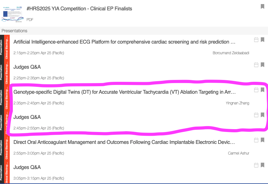 Yingnan Zhang (@yingnanzhang6) on Twitter photo Honored to be a Clinical Finalist for the #HRS2025 Young Investigator Award! 🙌
Presenting our work on genotype-specific digital twins for precision ablation in #ARVC
📍 Fri 4/25 | 2:35 PM | Room 5AB – SDCC
#EPeeps #Cardiology #DigitalTwins #PrecisionMedicine #YIA <a href="/NTrayanova/">NataliaTrayanova</a> Honored to be a Clinical Finalist for the #HRS2025 Young Investigator Award! 🙌
Presenting our work on genotype-specific digital twins for precision ablation in #ARVC
📍 Fri 4/25 | 2:35 PM | Room 5AB – SDCC
#EPeeps #Cardiology #DigitalTwins #PrecisionMedicine #YIA <a href="/NTrayanova/">NataliaTrayanova</a>