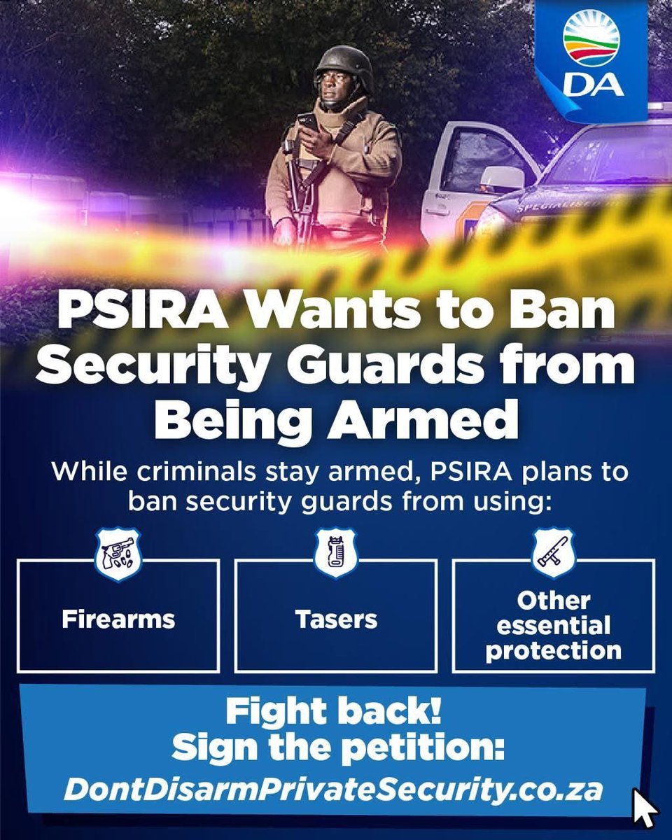🧵 THREAD: 5 Critical Questions on the Draft PSIRA Regulations

The new proposals could disarm private security, criminalise common tools, and endanger public safety.

Here are 5 tough questions—and answers from our <a href="/DA_GPL/">Democratic Alliance Gauteng Legislature</a> webinar earlier tonight: