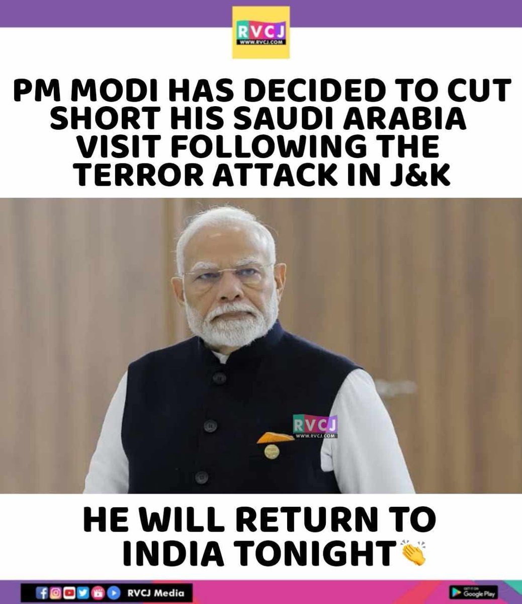 RVCJ_FB's tweet photo. PM Modi is returning back to India. Hope strict action is taken and justice is served 😔

 #Pahalgam https://t.co/5zP0V3KU9y