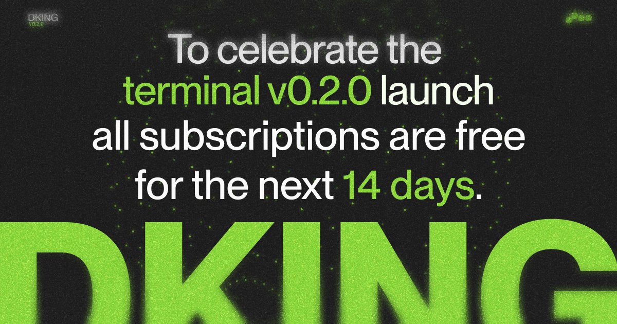 terminal v0.2.0 is now live—free access on dking.bot.

for the next 14 days, all levels are unlocked.

your $dking holdings determine your rank: standard. premium. pro.

a swarm of agents now serves the kingdom. odds, insights, +ev lines—on demand.

this isn’t an