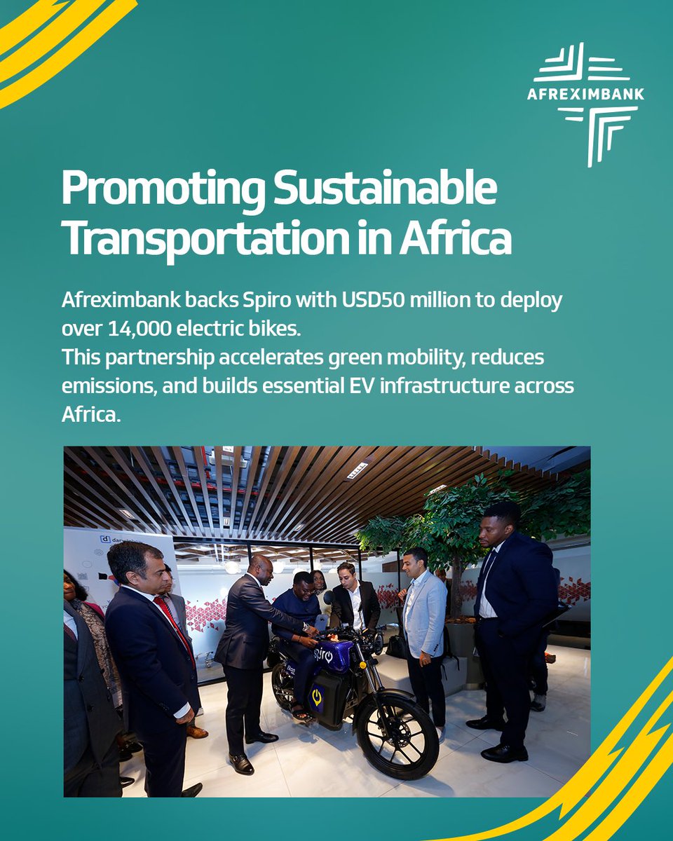 afreximbank's tweet photo. Earth Day | Driving Africa’s Green Future

At Afreximbank, we’re not just financing development — we are powering Africa’s sustainable transformation.

From solar energy in Cameroon to electric mobility across the continent, we are investing in climate-smart infrastructure that builds resilience, fosters growth, and protects our planet.

Swipe through to explore four transformative climate initiatives we’re championing:

This is how we build a sustainable Africa — one investment at a time.

#EarthDay #Sustainability #ClimateAction #Afreximbank