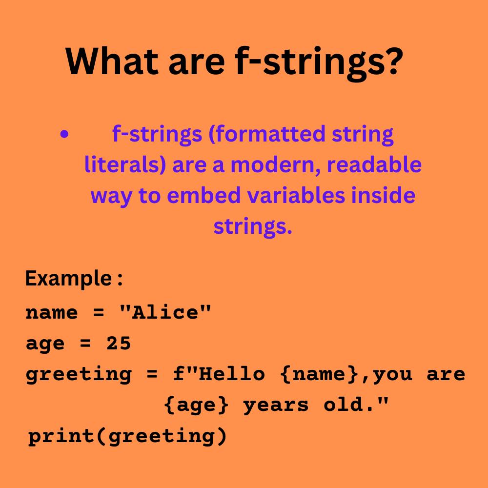 149shivamrajput's tweet image. Day 4: Mastering Strings &amp;amp; f-Strings in Python!
Today I solved Chapter 3 practice set and learned:
String methods like upper(),len()

String slicing (text[1:5])
f-strings for embedding variables!

👇Try this:

name = &quot;John&quot;
print(f&quot;Hello, {name}!&quot;)

#Python #LearnPython #fStrings
