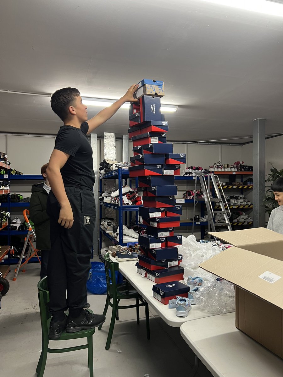 Back to school . . . but not b4 making time for a young and <a href="/DofE/">The Duke of Edinburgh’s Award</a> volunteers session - shipshape &amp; ready 2 start sending out shoes during our busiest time of the yr 💫 Our young volunteers rock . . . even when they get busted playing Jenga with a tower of empty shoe 📦’s 🙄😏