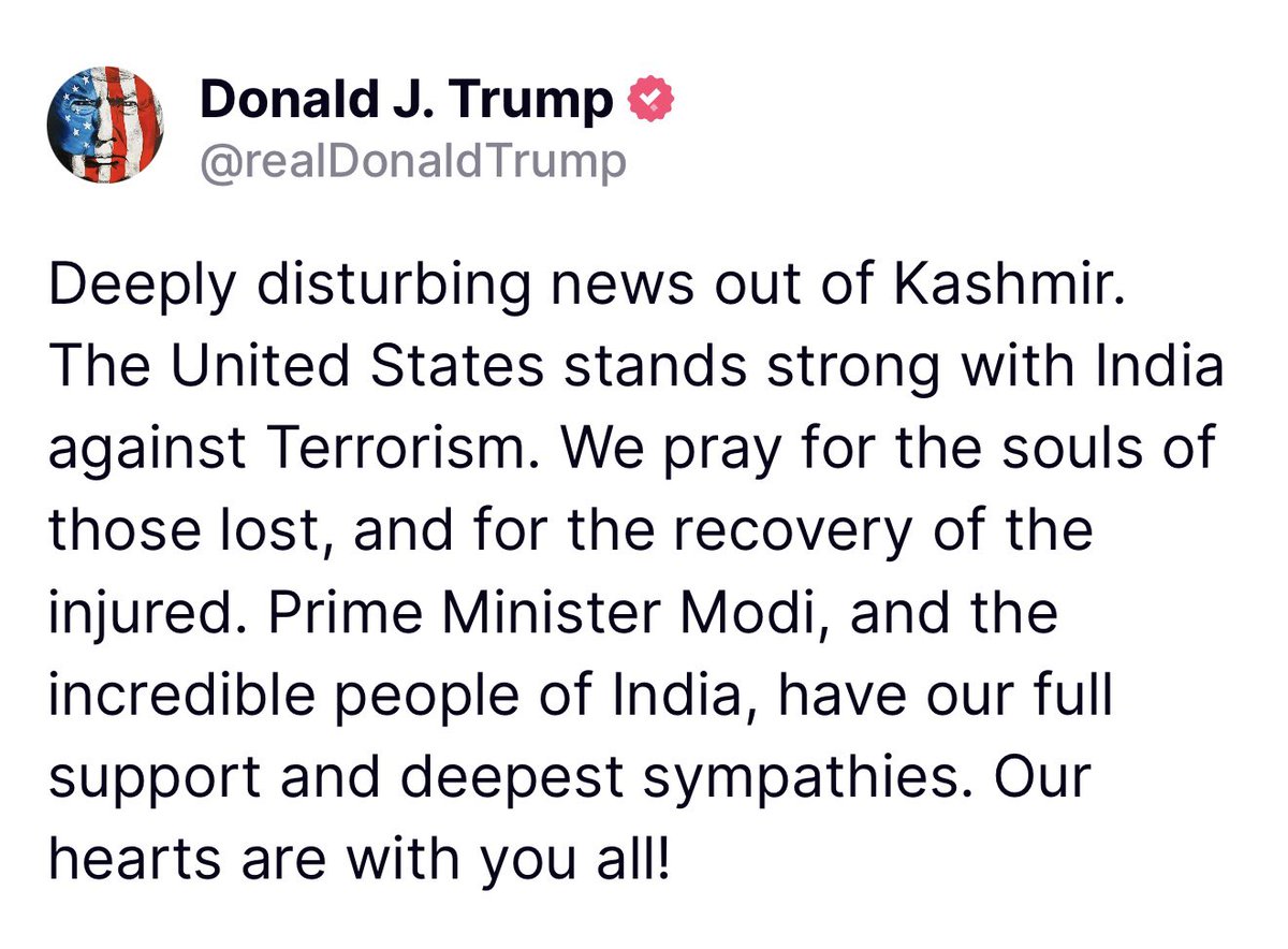 President Trump Condemns Terrorist Attack in Kashmir, Stands with India 🇺🇸🇮🇳
