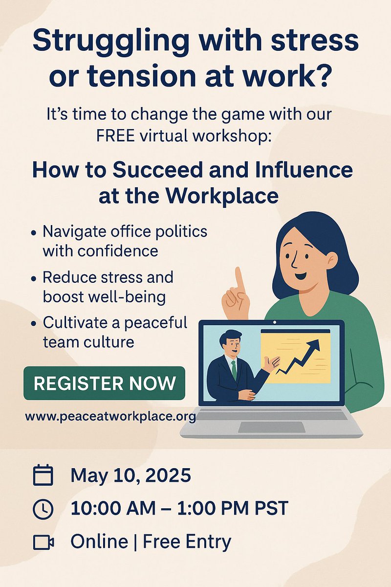 peace_WPlace's tweet photo. :
😤 Stuck in office politics?
It’s time to lead with clarity — not chaos.
Join our FREE workshop on May 10, 10 AM PST
💻 Online | 🎟️ Register Now

#FreeWorkshop #PeaceAtWorkPlace #LeadershipGrowth #WellnessAtWork https://t.co/iaIQ3lKVVb