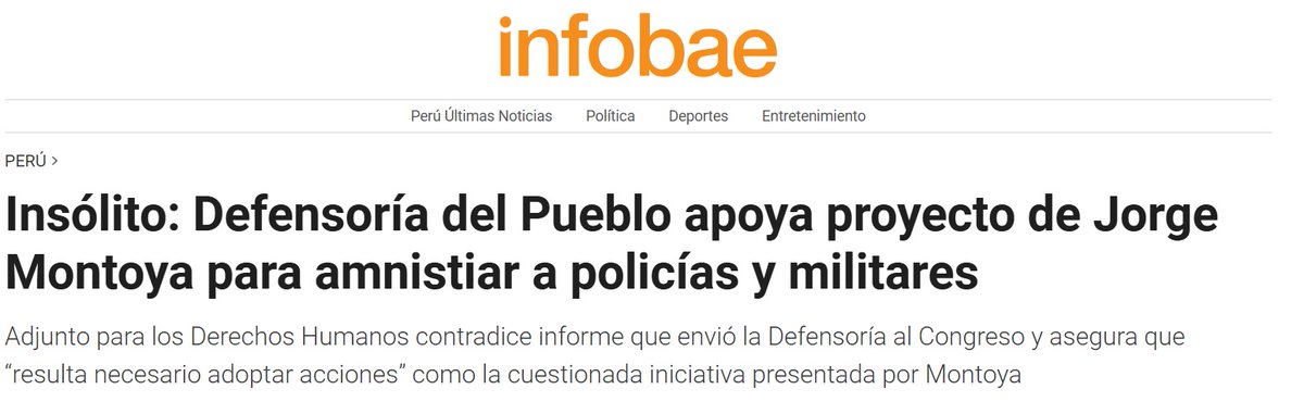 Percas1976's tweet photo. Amnistía a policías y militares acusados de violar DD.HH. Postura de la Defensoría del Pueblo a favor de este proyecto de ley contraviene abiertamente su mandato constitucional y razón de ser de la institución. Constituye también una abierta traición a las víctimas y sus familias https://t.co/1lfffQ0CUi