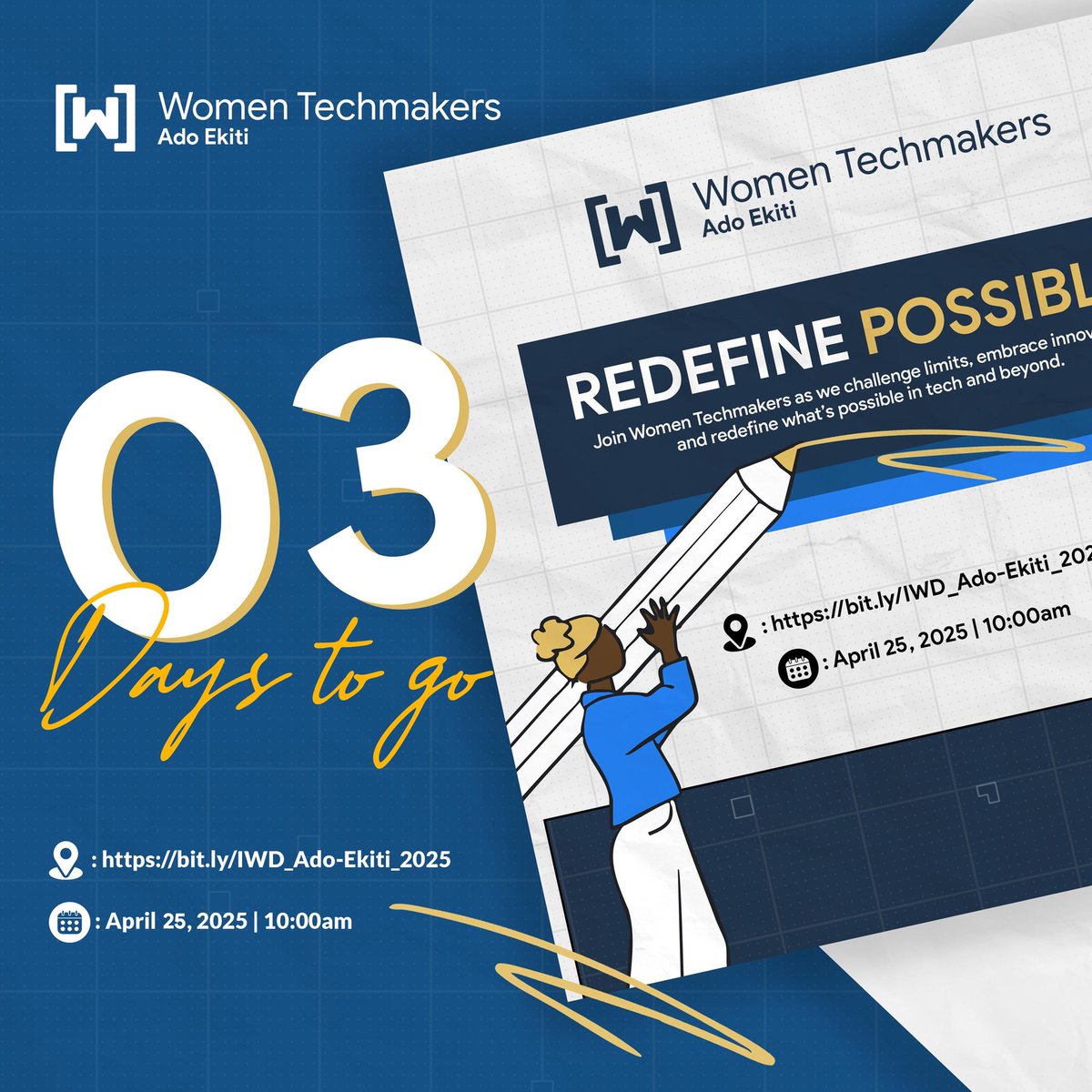 wtmado's tweet photo. We’re 3 days out and the buzz is real!

Imagine a room full of innovators, ideas flying, barriers breaking.

Now picture yourself right in the middle of it.

Let’s do this!

#WTMAdoEkiti #RedefinePossible #3DaysToGo https://t.co/8Sb8oJYemD