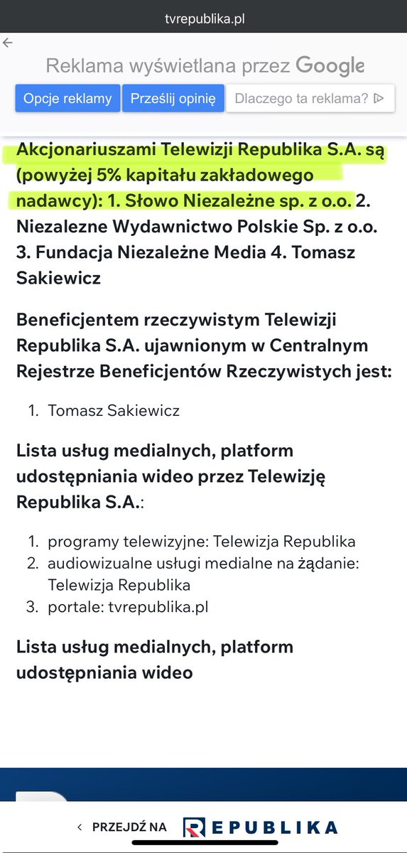 ArkadiuszGoraj's tweet photo. Właśnie na tym polega to całe chachmęcenie, żeby zagmatwanie powiązań nie było czytelne. Republika kłamie na antenie. W kwitach muszą pisać prawdę. Republika należy do słowa niezależnego. O czym na swojej stronie podaje Republika. https://t.co/J65X3oWYwa