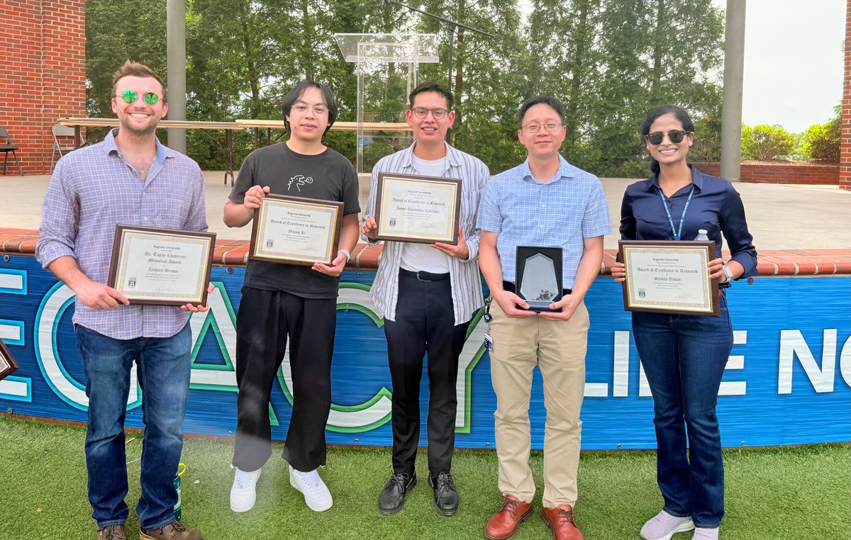 VBC Faculty, Postdoctoral Fellows and Graduate Students did extremely well at AU Graduate Research. Congratulations Dr. Huabo Su for the Outstanding Research award, and Shika, Yilang, Josue and Zach for the research recognition awards.