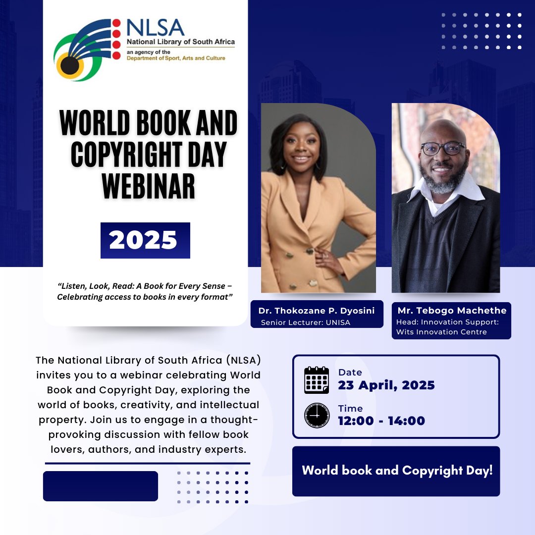 Join us as we explore the world of books, creativity and intellectual property this World Book and Copyright day!
Click on link below:
events.teams.microsoft.com/event/1d03074f…

#nlsa
#worldbookday