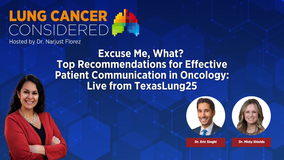 IASLC (@iaslc) on Twitter photo This year, <a href="/NarjustFlorezMD/">Narjust Florez, MD, FASCO</a> recorded #LungCancerConsidered live from #TexasLung25 with Drs. <a href="/lungoncdoc/">Eric K. Singhi, MD</a> & <a href="/drshieldsmd/">Misty Dawn Shields</a>. They discuss effective patient communication in oncology, the top tips for first visits, education, and more!
🎧 Listen now: bit.ly/TL25LCC This year, <a href="/NarjustFlorezMD/">Narjust Florez, MD, FASCO</a> recorded #LungCancerConsidered live from #TexasLung25 with Drs. <a href="/lungoncdoc/">Eric K. Singhi, MD</a> & <a href="/drshieldsmd/">Misty Dawn Shields</a>. They discuss effective patient communication in oncology, the top tips for first visits, education, and more!
🎧 Listen now: bit.ly/TL25LCC