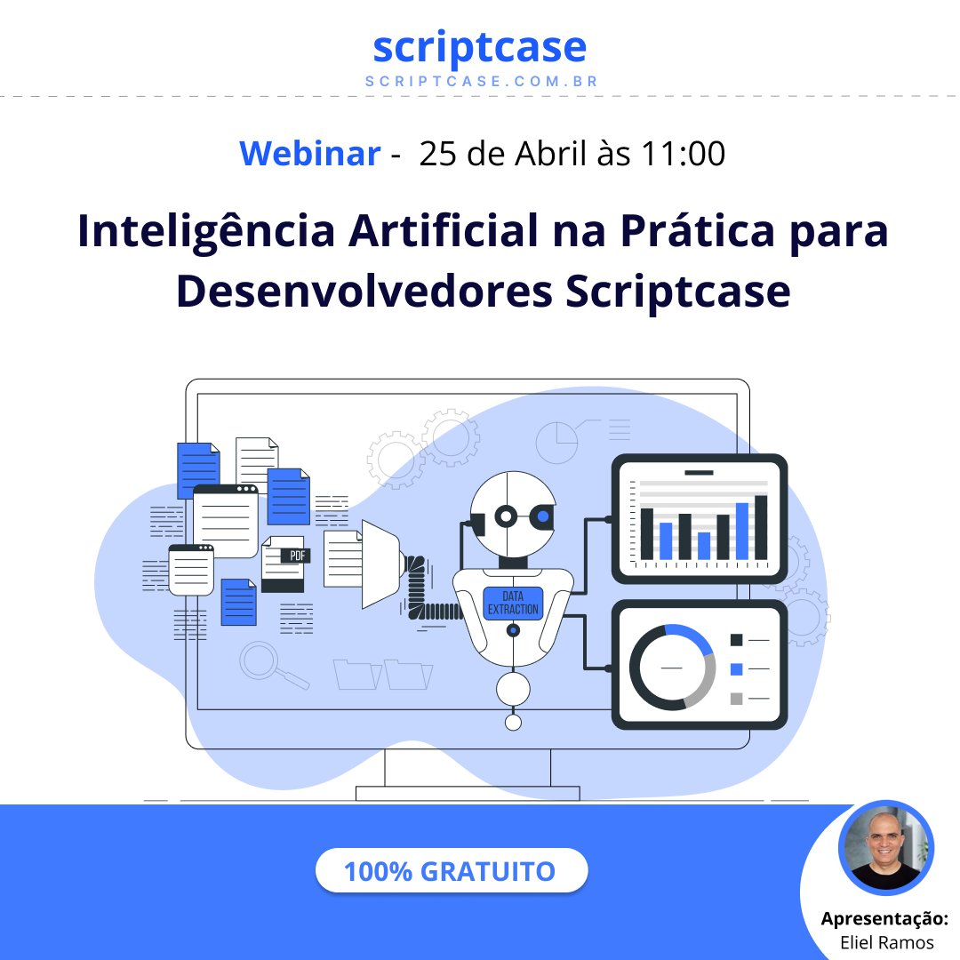 scriptcase's tweet image. WEBINAR - Inteligência Artificial na Prática para Desenvolvedores Scriptcase
Não perca essa oportunidade de levar seu desenvolvimento com Scriptcase a um novo patamar usando Inteligência Artificial.
REGISTRE-SE: attendee.gotowebinar.com/register/33478…
#scriptcase #IA #lowcode