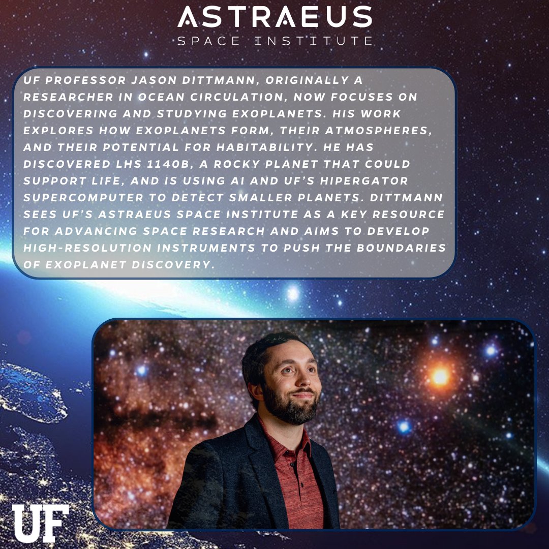 UFAstraeus's tweet image. We’ve made it to Week 12/12 in our Astro Archives Series!
To close out the series, explore howDr. Jason Dittmann is using AI, UF’s HiPerGator supercomputer, and cutting-edge instruments to find the next Earth-like planet. @UFexplore @UFastro @UF_CLAS
explore.research.ufl.edu/9-questions-wi…