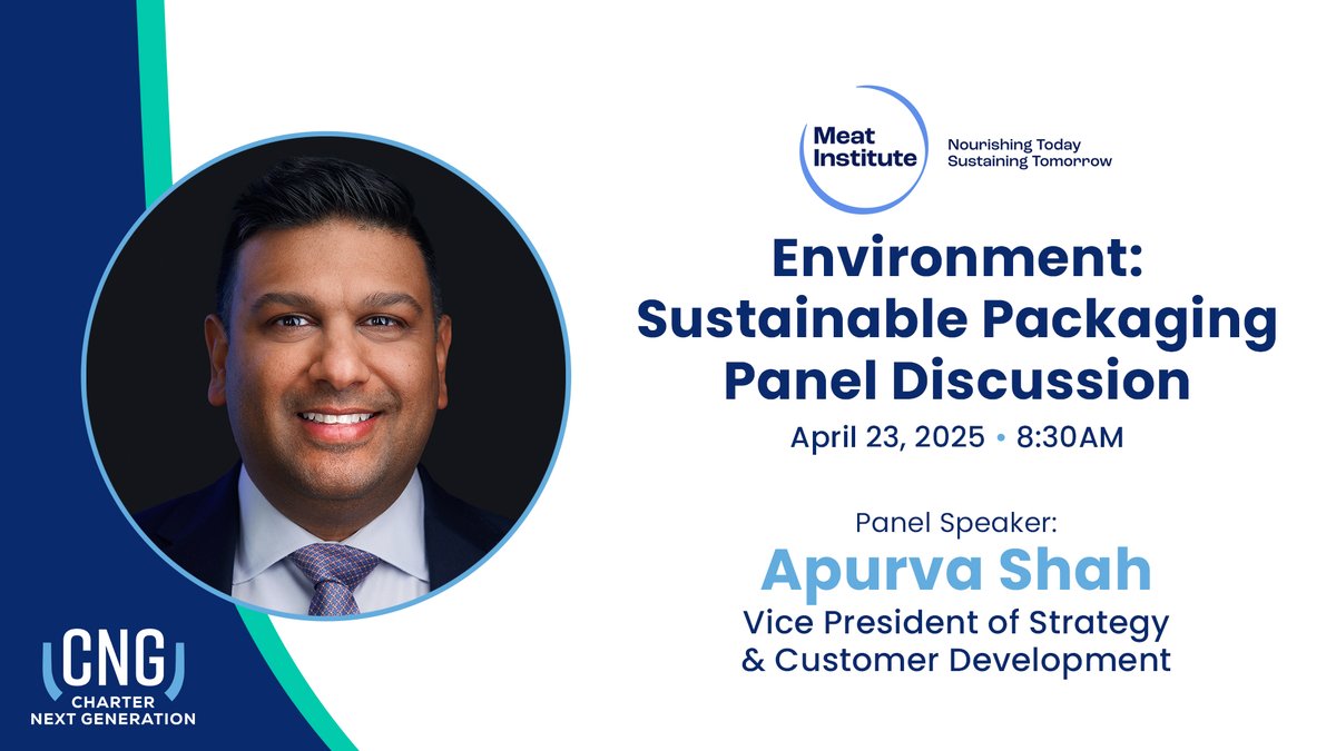 Charter Next Generation (@charternextgen) on Twitter photo Apurva Shah, CNGâs VP of Strategy & Customer Development, will join the Sustainable Packaging Panel Discussion at the <a href="/MeatInstitute/">Meat Institute</a>'s Environmental, Labor, & Safety+ Conference on Wednesday, April 23.
The panel will address the challenges, opportunities, and innovations shaping Apurva Shah, CNGâs VP of Strategy & Customer Development, will join the Sustainable Packaging Panel Discussion at the <a href="/MeatInstitute/">Meat Institute</a>'s Environmental, Labor, & Safety+ Conference on Wednesday, April 23.
The panel will address the challenges, opportunities, and innovations shaping