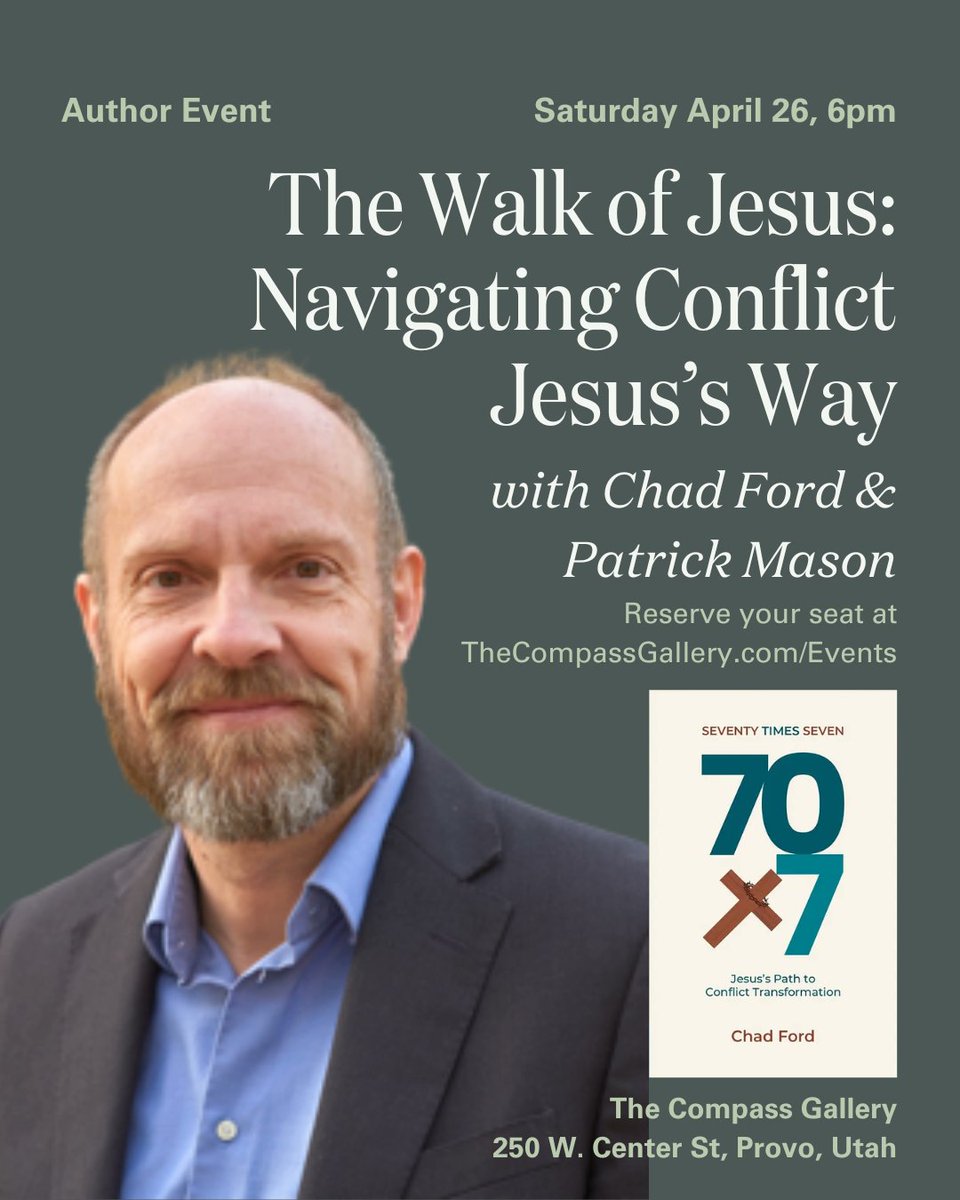 Chad Ford (@chadmichaelford) on Twitter photo My friend <a href="/patrickqmason/">Patrick Mason</a> is joining me on Saturday, April 26th at The Compass in Provo to have a LIVELY discussion about my new book, Seventy Times Seven: Jesus's Path To Conflict Transformation. How would Jesus do conflict in a polarized world?
thecompassgallery.com/event-details/… My friend <a href="/patrickqmason/">Patrick Mason</a> is joining me on Saturday, April 26th at The Compass in Provo to have a LIVELY discussion about my new book, Seventy Times Seven: Jesus's Path To Conflict Transformation. How would Jesus do conflict in a polarized world?
thecompassgallery.com/event-details/…